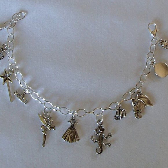 Cinderella Fairy Tale Theme Charm Bracelet Handcrafted + Organza Roses Gift Bag - Picture 2 of 11